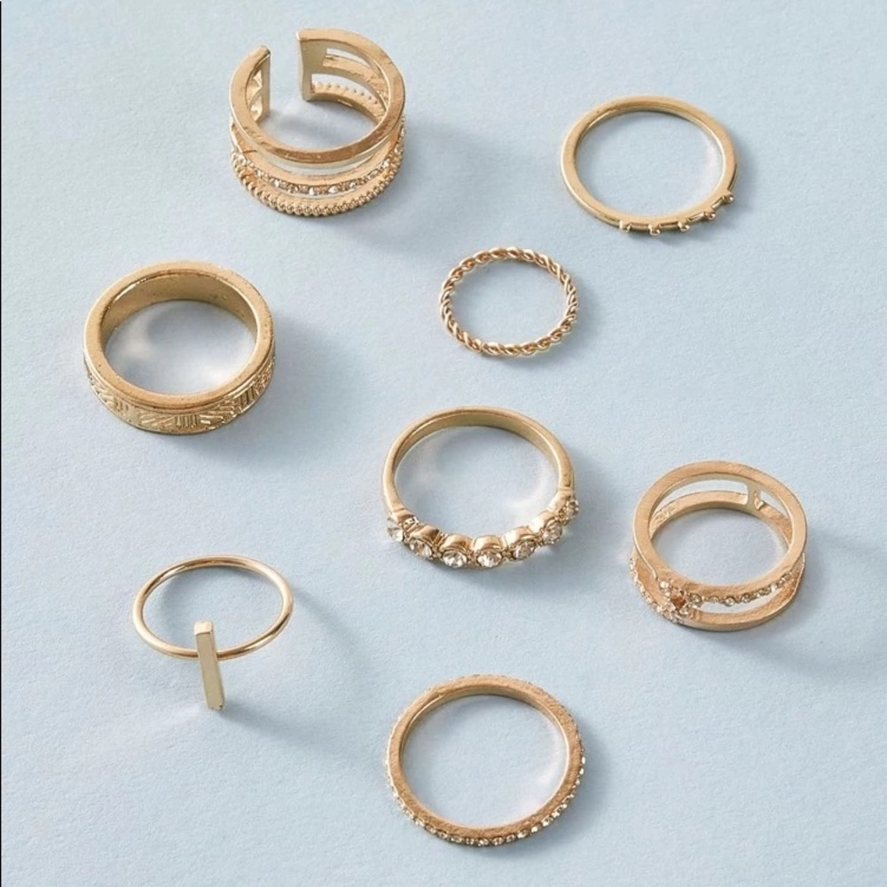 8pcs Rhinestone & Bar Decor Ring - Picture 2 of 4
